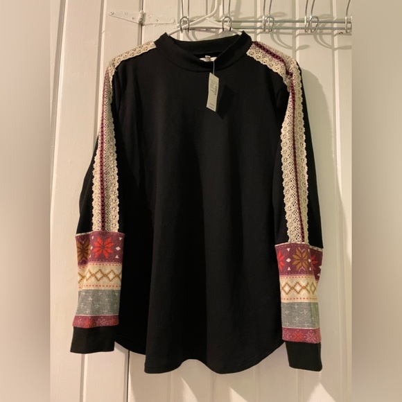 crocheted fair isle mock neck tee X-large NWT - Picture 3 of 9